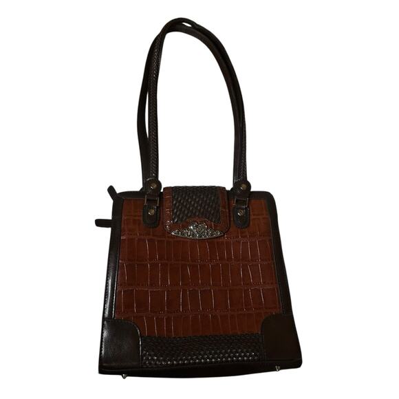 Marc Chantal MC Purse Faux Crocodile Embossed Leather Rusty Brown Handbag - Picture 1 of 13